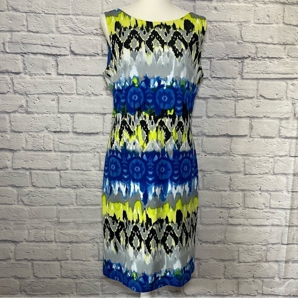 Frank Lyman Womens Geometric Multi Color Fitted Sheath Dress Size 10 - Picture 2 of 9